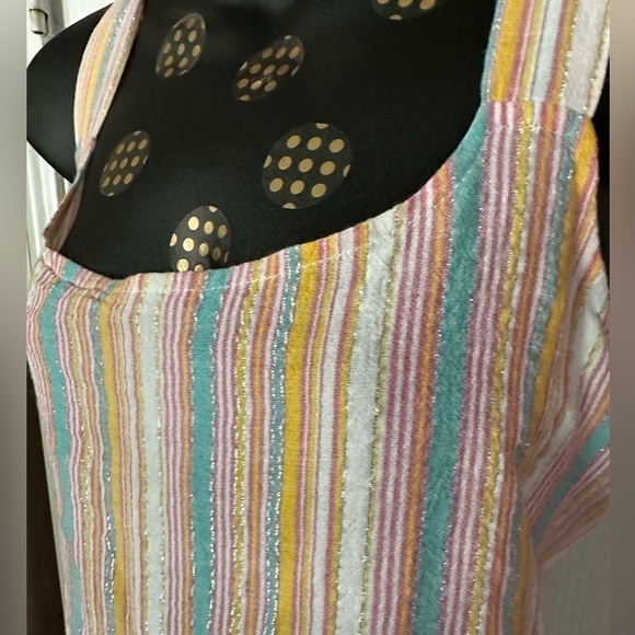 Metallic Sun Dress PINK Aqua Multicolored Tiered Lined Flowy Crepe Prairie Dress - Picture 10 of 14